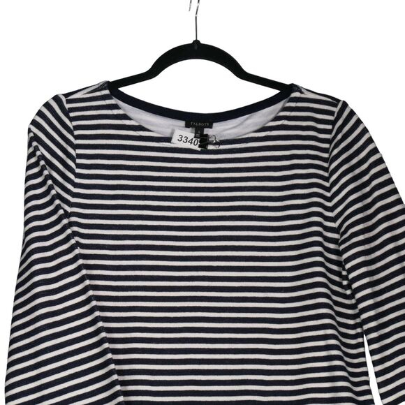 Talbots Knit Top Womens Large Blue White Stripe Nautical Tie Long Sleeves - Picture 2 of 10